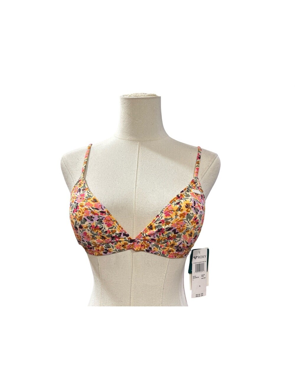 Roxy Women’s Bikini Top S Multicolor Pastel Rose floral print Beach Classics